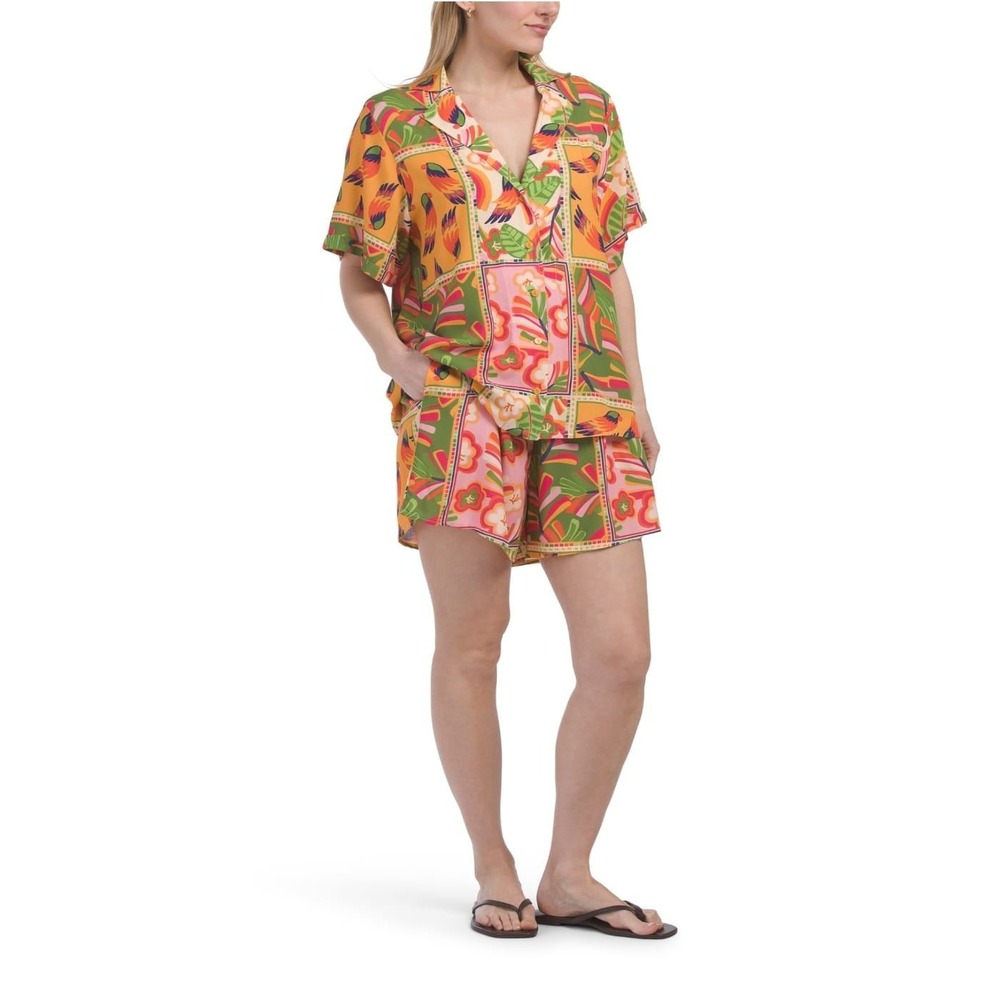Resort by Label of Love Tropical Bird Floral Patchwork‎ Shirt & Shorts Set Small